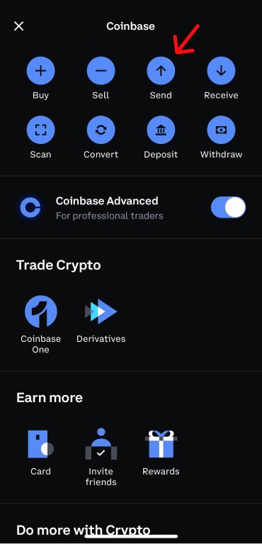 Coinbase send button